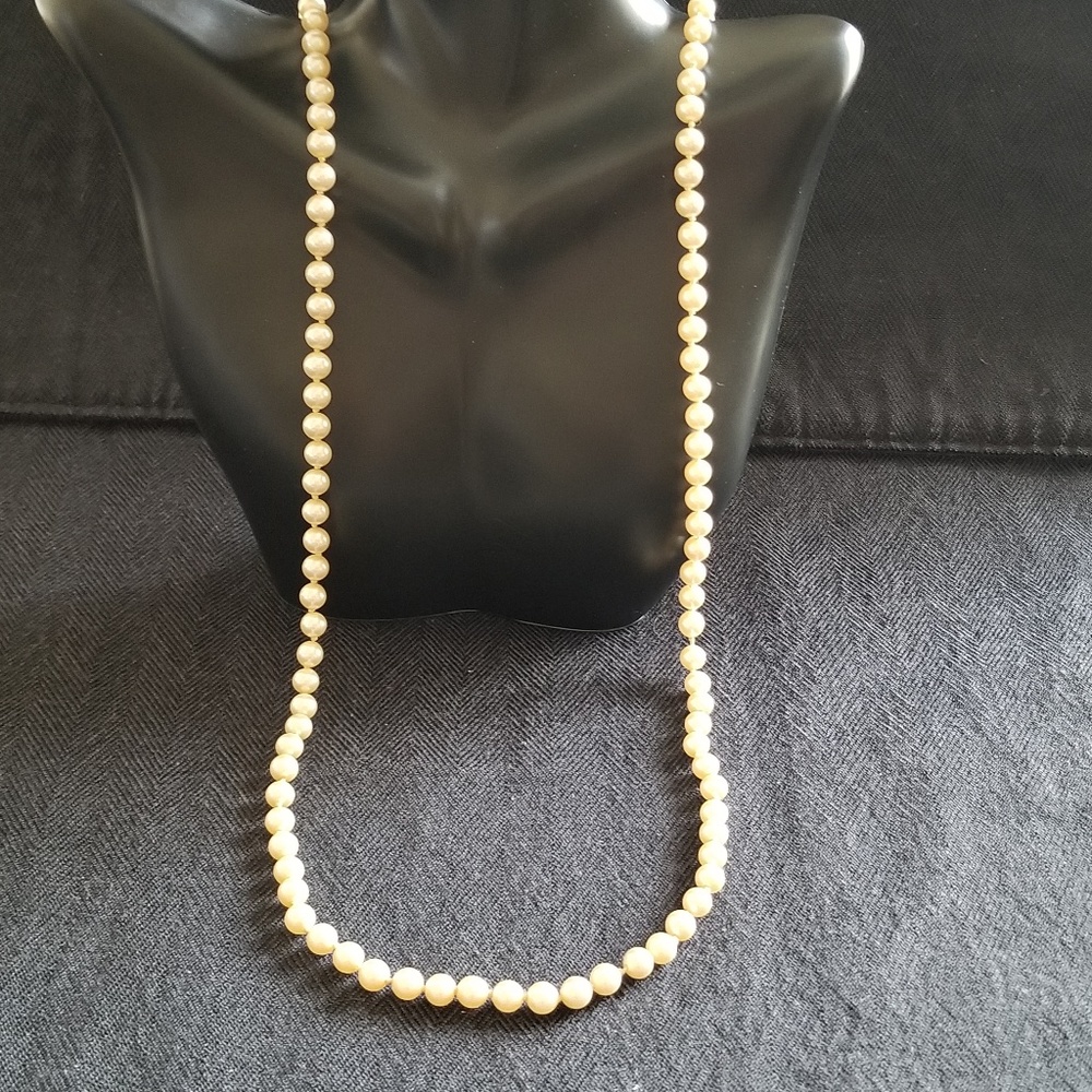 Vintage Simulated White Pearl long Necklace - 32"